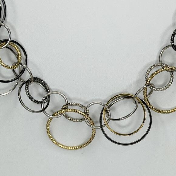 Jennifer Lopez Chunky Silver Gold Circle Chain Link Statement Necklace ✨ - Picture 5 of 13